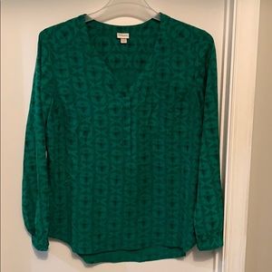 Merona long sleeve green printed blouse